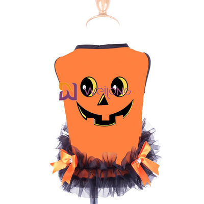 Robe ronde de chien de potiron de conception de cou de robe d'animal familier de Halloween d'arc de ruban de satin