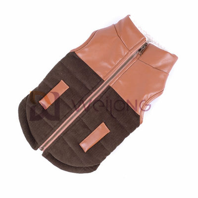 Le Berber en cuir de veste de fermeture éclair de chien de collier de velours côtelé rayant le chien chaud d'hiver enduit XS-XL