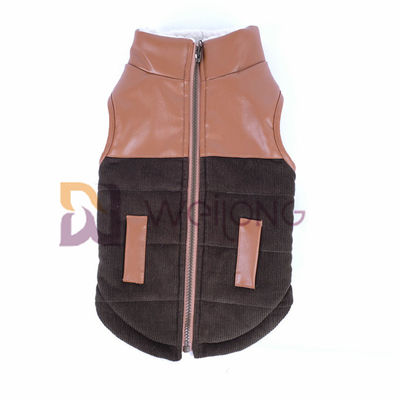 Le Berber en cuir de veste de fermeture éclair de chien de collier de velours côtelé rayant le chien chaud d'hiver enduit XS-XL