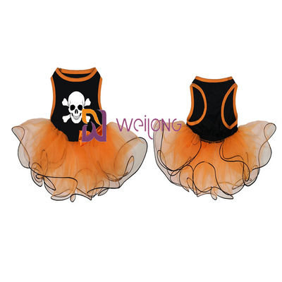 Débardeur de la décoration CVC d'arc de robe d'animal familier de Halloween de jupe de Tulle de potiron/crâne
