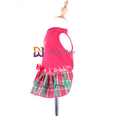 Le fil a teint la coutume d'arc de ruban de satin de jupe de plaid de robe de Noël du chien CVC