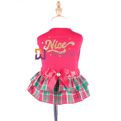 Le fil a teint la coutume d'arc de ruban de satin de jupe de plaid de robe de Noël du chien CVC