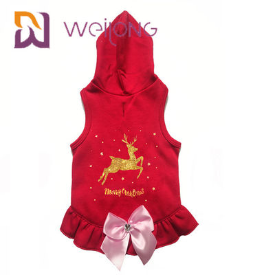 L'arc de satin a imprimé le Hoodie rouge de Noël de cerfs communs de chien de manteau d'or d'hiver pour des chats de chiens