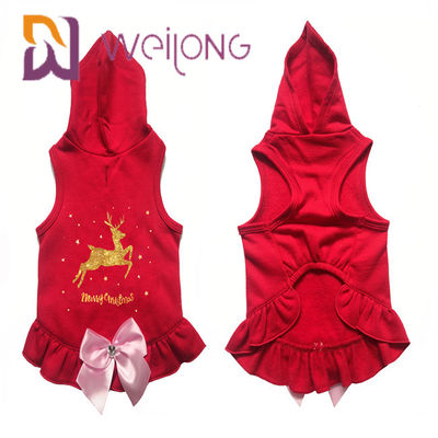 L'arc de satin a imprimé le Hoodie rouge de Noël de cerfs communs de chien de manteau d'or d'hiver pour des chats de chiens